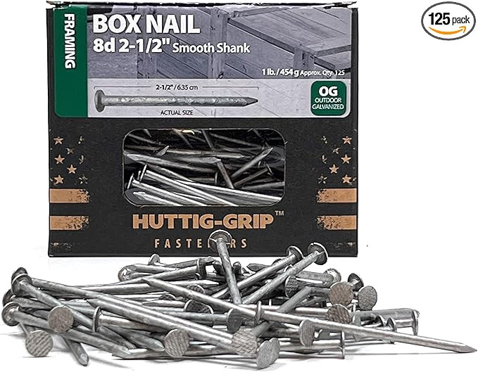 Huttig-Grip 2-1/2 in Framing Box Nails 8d Size, Outdoor Galvanized Finish, 1 lb Pack of 125 Nails | Amazon (US)