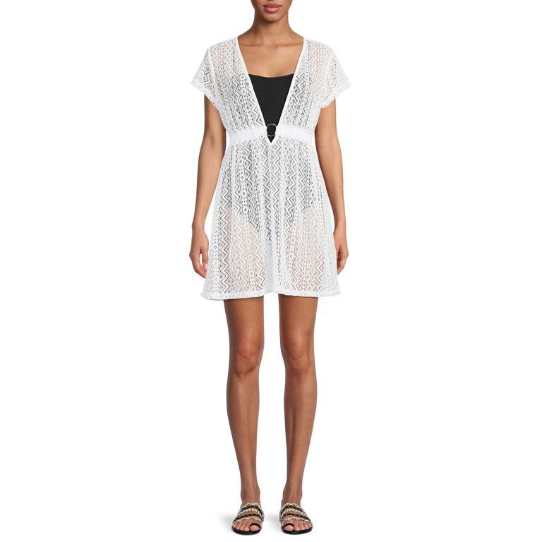 Time and Tru Women's Mini Crochet Cover Up Dress with Ring, Walmart Coverup, Walmart Dress | Walmart (US)