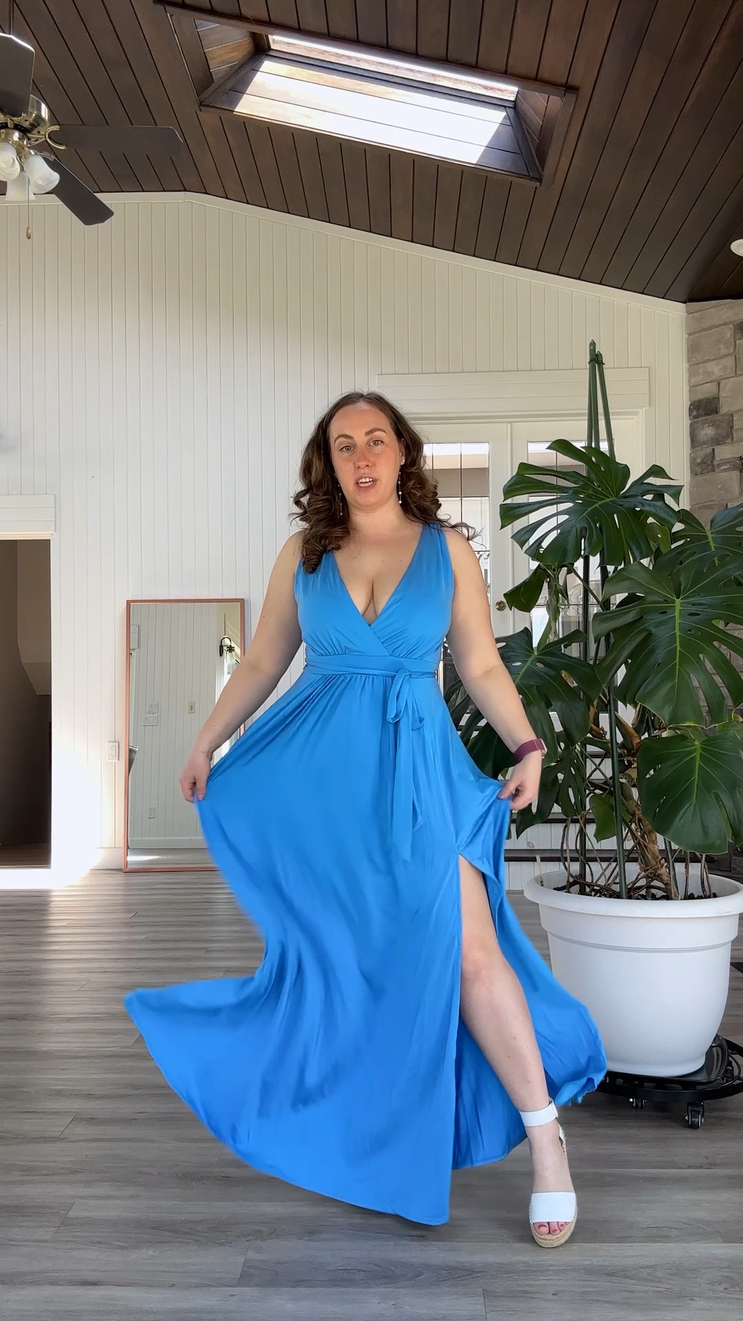 A super beachy new arrival from ​⁠  🏝️ I absolutely love this blue shade, so gorgeous for a vacation! This is one of their built in shapewear dresses but it is definitely the flowiest design I have tried so far. I think this would be a perfect honeymoon dress in white too! #popilush #popilushdress #shapeweardress #midsizefashion #vacationdress 

#LTKSeasonal #LTKootd #LTKMidsize