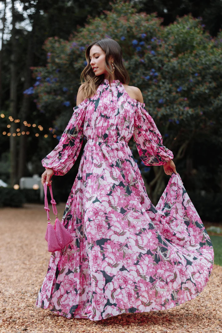Hilary Pleated Maxi Dress - Pink Floral | Petal & Pup (US)