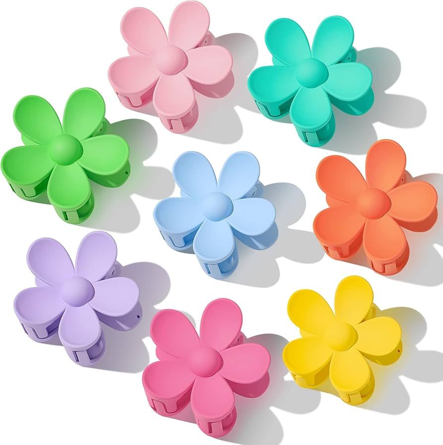 8PCS Flower – Big Cute Claw Clips For Women Thick Hair, Large , Strong Hold For Thin Hair 8 Col... | Amazon (US)