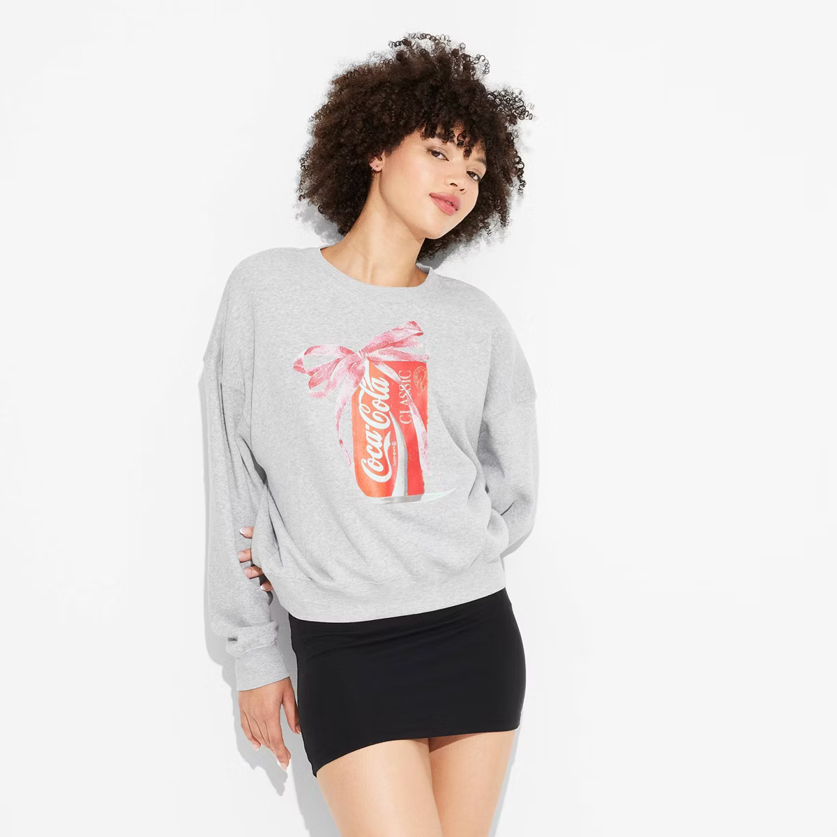 Women's Coca-Cola Bow Graphic Sweatshirt - Gray XS | Target