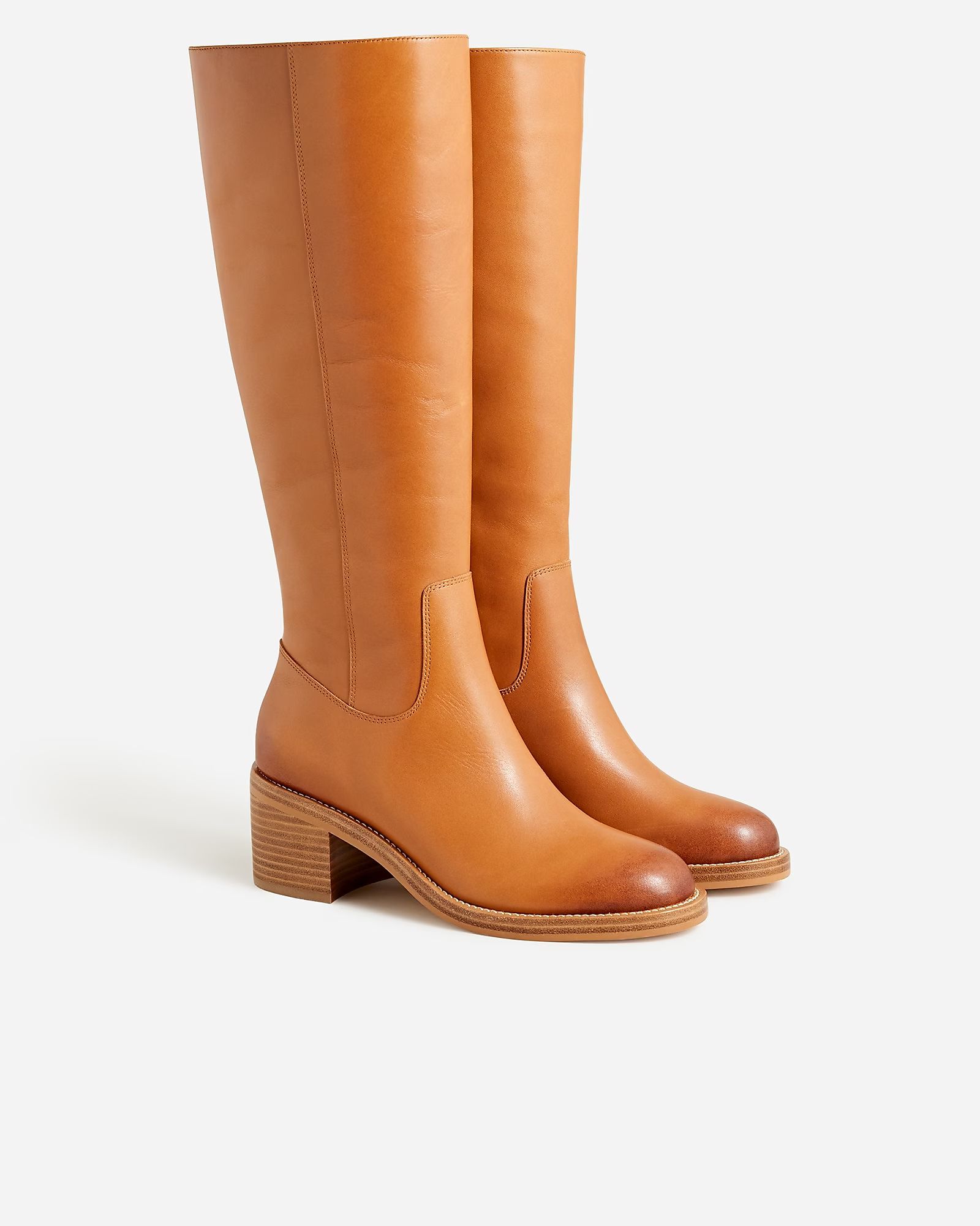 Knee-high stacked-heel boots in leather | J.Crew US