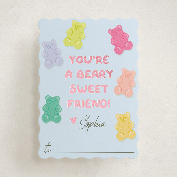"beary sweet" - Customizable Foil-pressed Classroom Valentine's Day Cards in Pink by Karidy Walke... | Minted