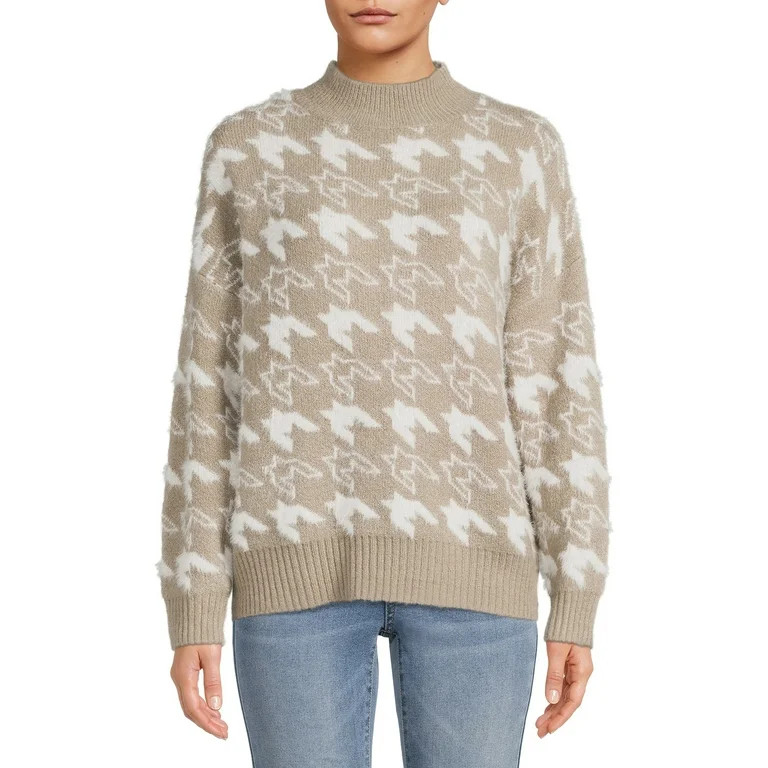 Dreamers by Debut Womens Houndstooth Pullover Long Sleeve Sweater | Walmart (US)