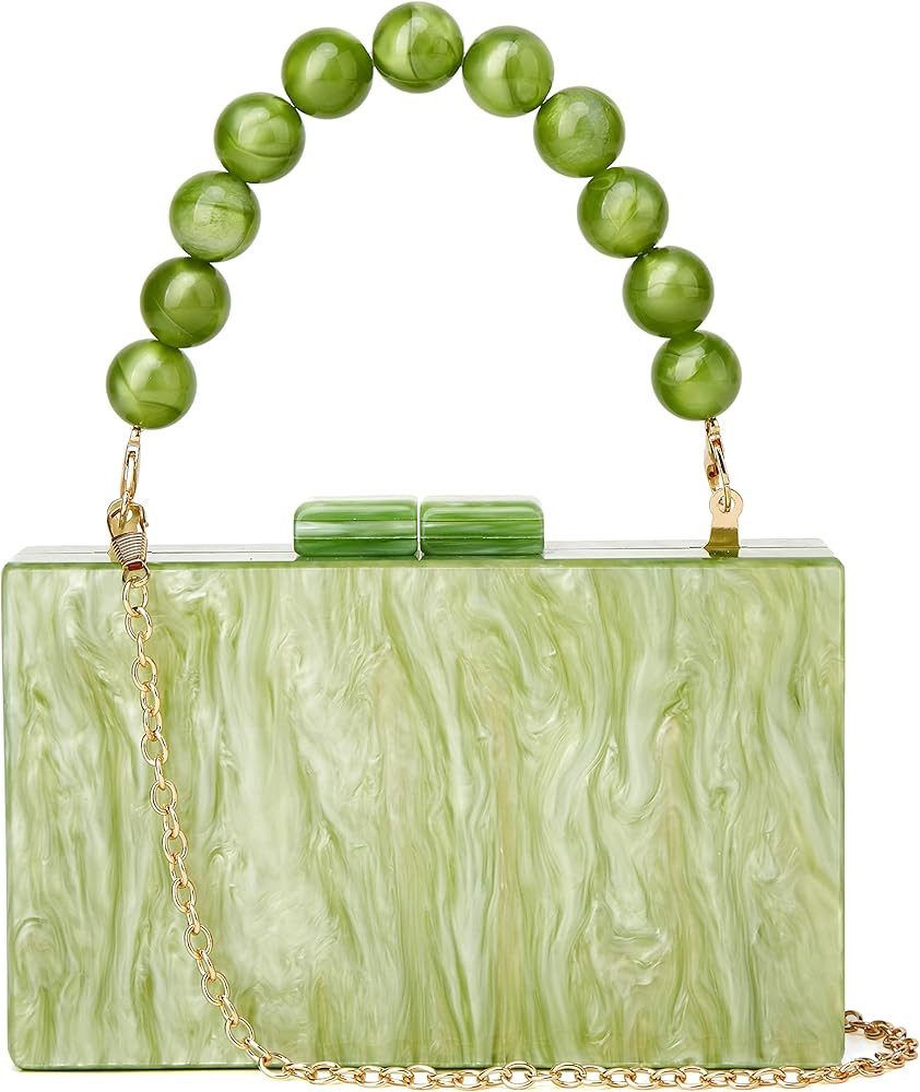 URAWOW Acrylic Evening Handbag Beads Bag for Women Graceful Shoulder Bag Satchel Marble Clutch Pu... | Amazon (US)