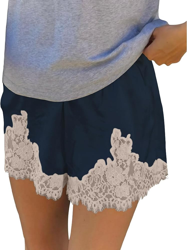 UAURORAO Women Satin Silk Shorts Lace Trim Patchwork Mini Micro Shorts Silky Low Rise Coquette Lo... | Amazon (US)