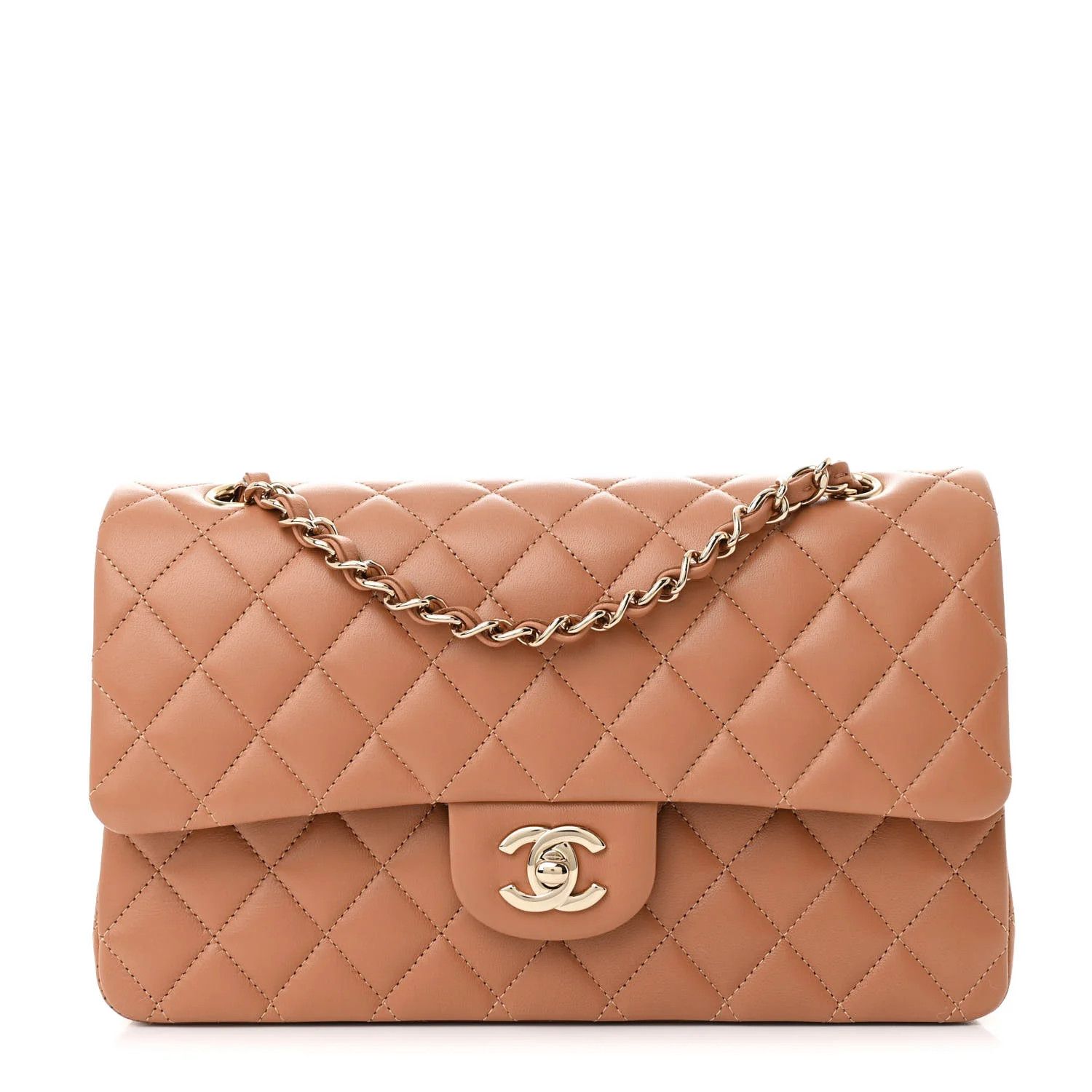 Lambskin Quilted Medium Double Flap Brown | FASHIONPHILE (US)