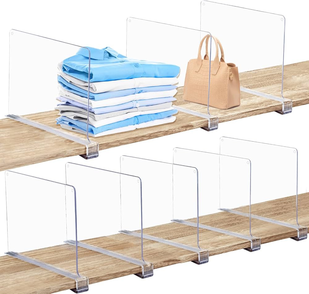 Fixwal 8pcs Shelf Dividers for Closet Organization, Clear Acrylic Shelf Dividers for Kitchen Cabinet | Amazon (US)