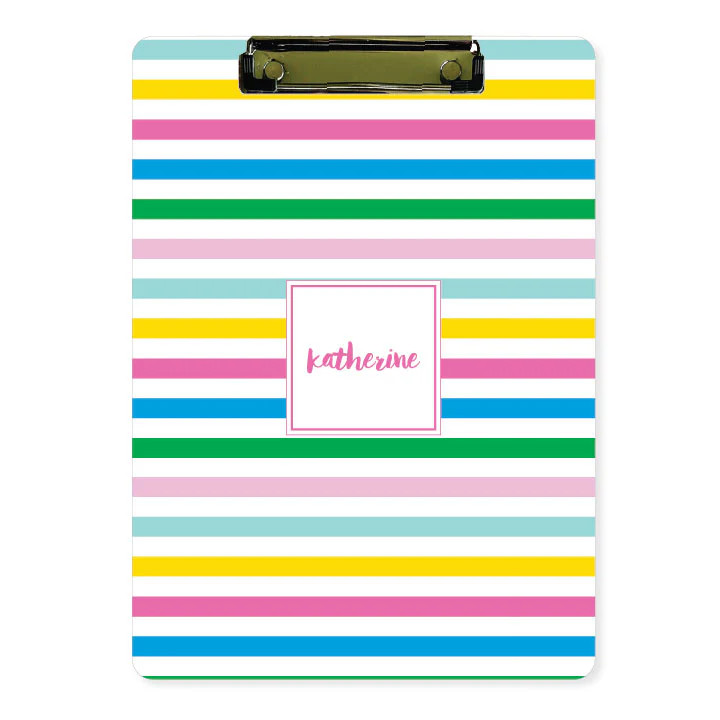 Personalized Clipboard // multi-color wide stripe | Spice Paper Designs