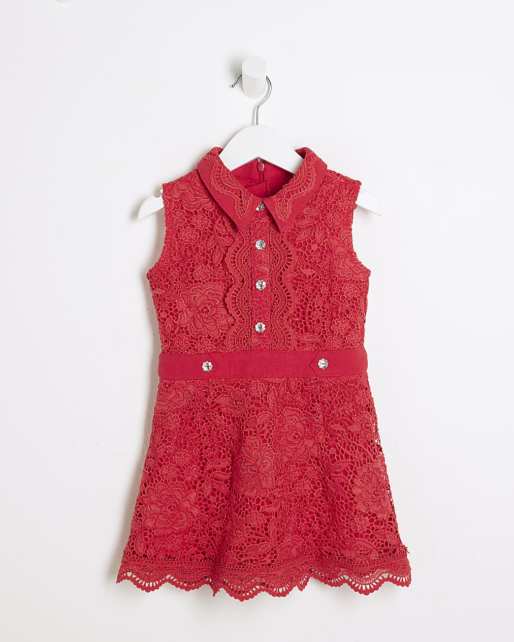 Mini Girls Red Lace Shirt Dress | River Island UK & IE