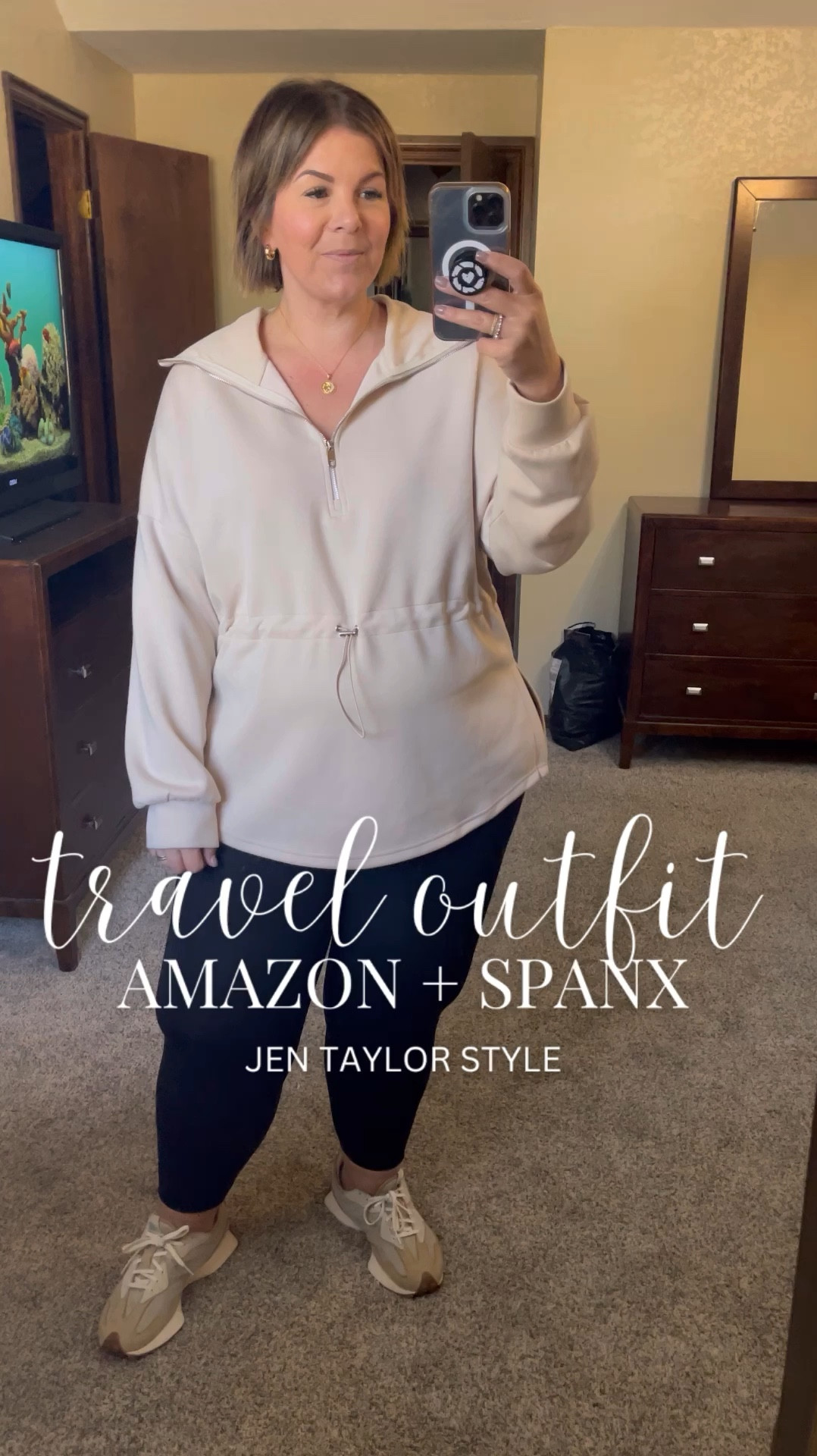 Travel outfit idea! This Amazon pullover is so soft, covers your butt in leggings, and comes in a ton of great colors. I’m wearing the XL and it has an oversized fit. Wearing it with my absolute favorite Spanx Booty Boost leggings. I have them in a 2X but I think a 1X would also fit! 

#LTKMidsize #LTKPlusSize #LTKTravel