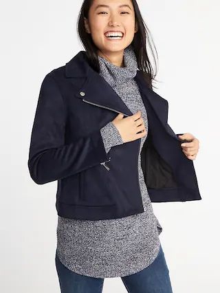 Old Navy Womens Sueded-Knit Moto Jacket For Women In The Navy Size L | Old Navy US