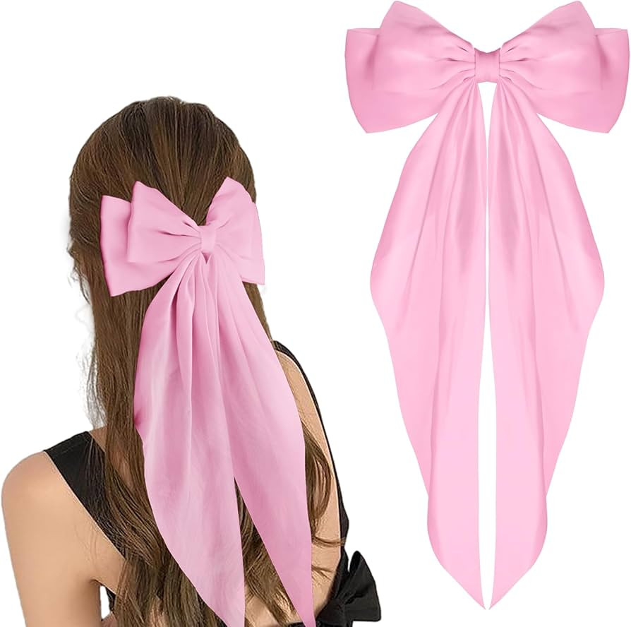 WLLHYF Big Bow Barrettes Long Tail French Ribbon Hair Pins Soft Silky Satin Hair Clip Metal Bowkn... | Amazon (UK)