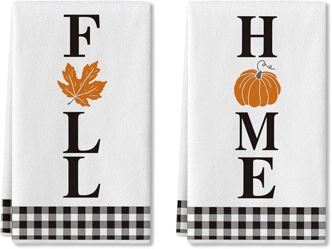 Amazon.com: Artoid Mode Buffalo Plaid Pumpkin Home Fall Maple Leaf Fall Kitchen Towels and Dish T... | Amazon (US)