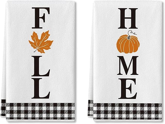Amazon.com: Artoid Mode Buffalo Plaid Pumpkin Home Fall Maple Leaf Fall Kitchen Towels and Dish T... | Amazon (US)