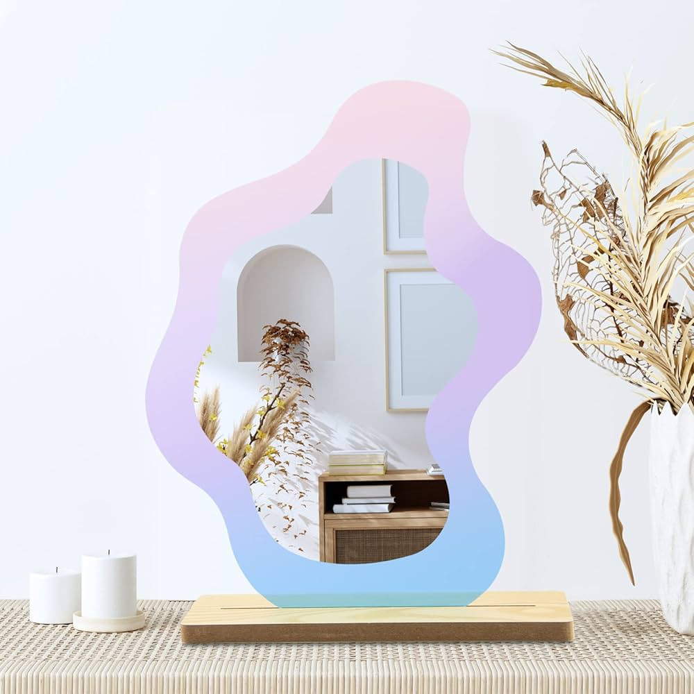 Colorful Irregular Aesthetic Mirror Frameless Funky Makeup Mirror Decorative Desk Tabletop Wavy Mirr | Amazon (US)