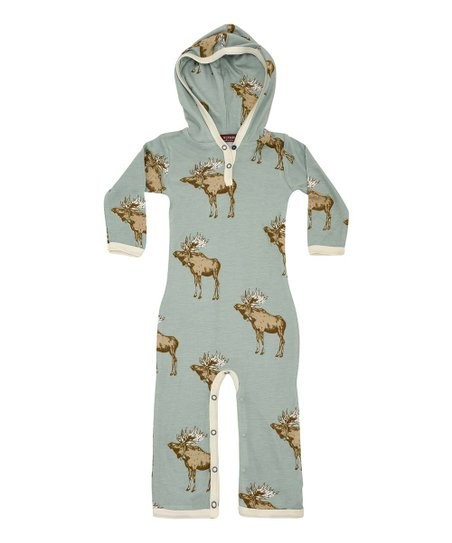 Blue & Brown Moose Hooded Playsuit - Infant | Zulily