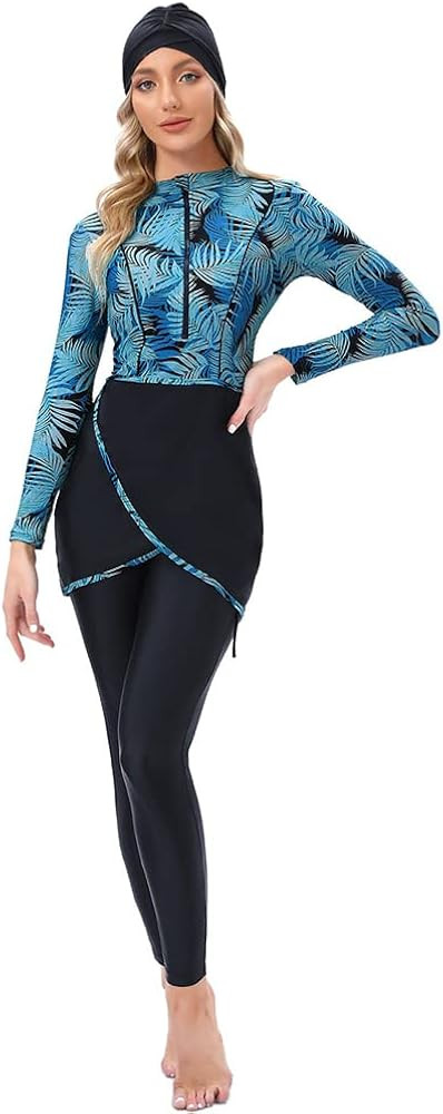 Women Burkini Swimsuits Modest Muslim Swimwear Islamic Long Sleeve Full Cover Hijab Top Swim Pant... | Amazon (US)