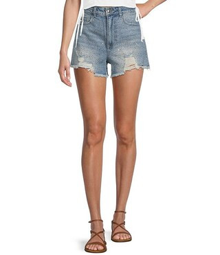 Denim Sparkle Stoned Distressed Frayed Shorts | Dillard's