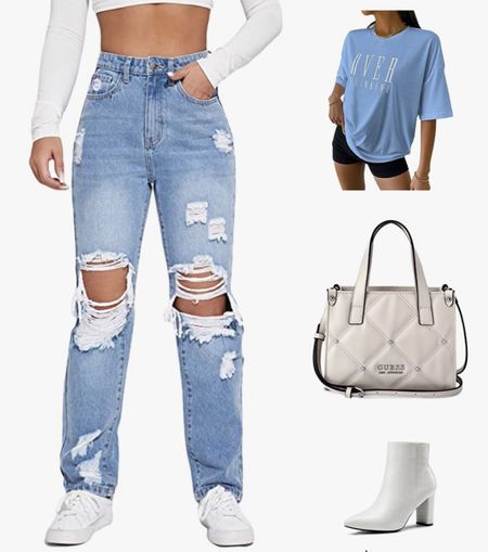 Verdusa Women's Loose Drop Shoulder Tree Miami Letter Graphic Oversized Longline Tee Shirt Tops

WDIRARA Women's High Waisted Ripped Straight Leg Jeans Cut Out Button Denim Pants

DREAM PAIRS Women's Chunky High Heel Ankle Booties

#LTKU #LTKstyletip #LTKFind