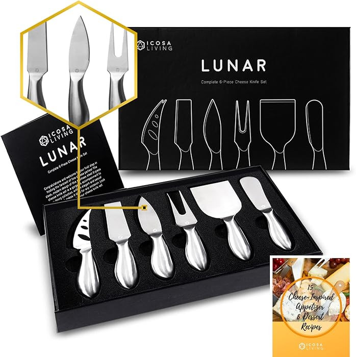 Lunar 6-Piece Cheese Knife Set - Premium Stainless Steel Cheese Knives Collection - Charcuterie B... | Amazon (US)