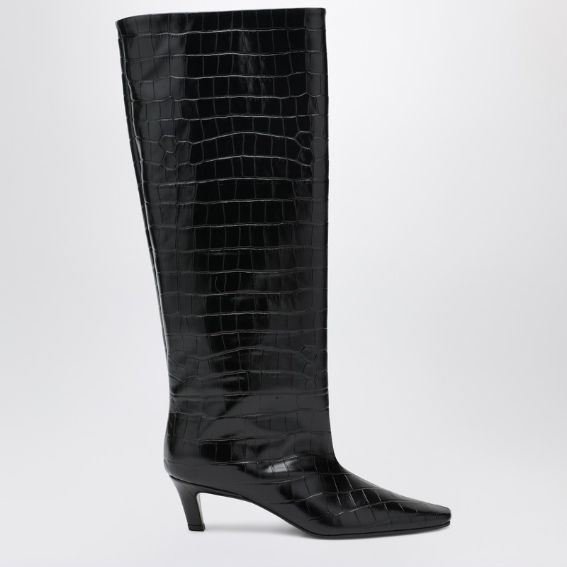 Black croc-embossed leather boots | The Double F