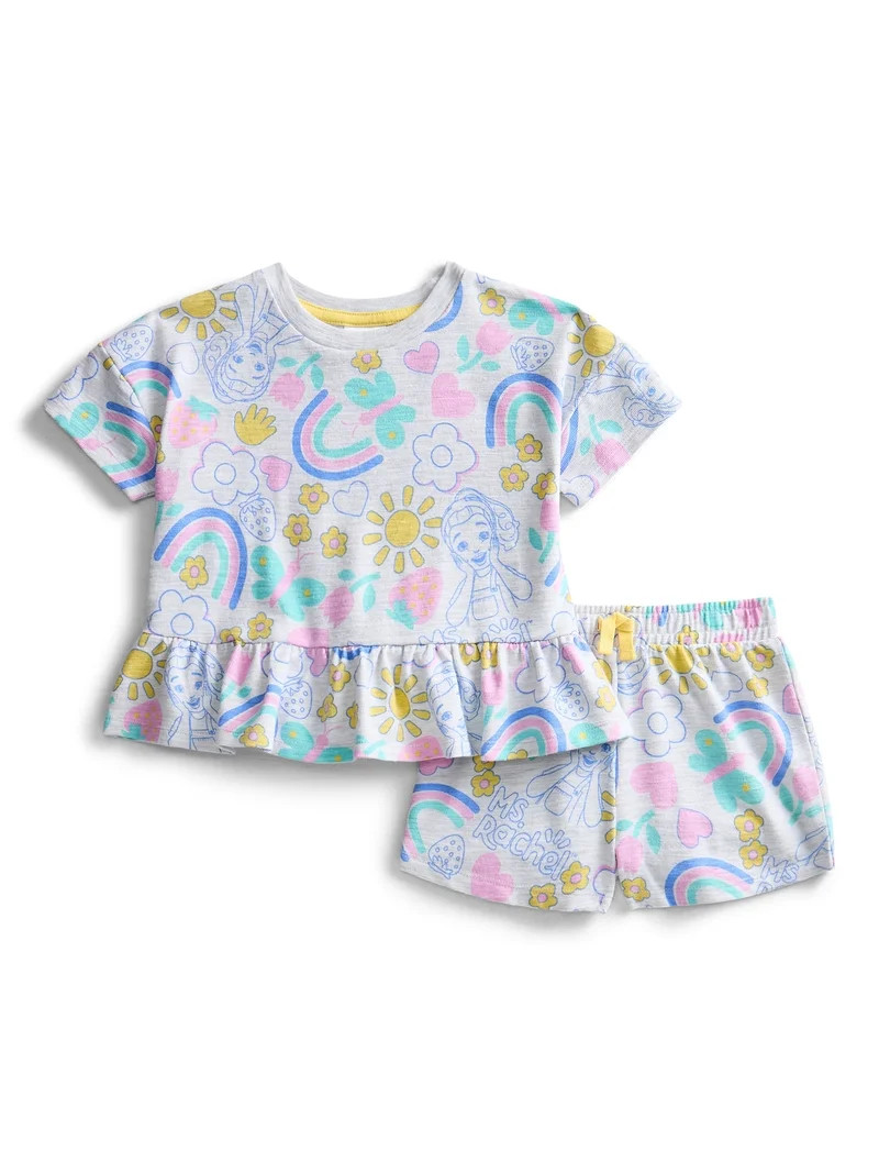 Ms. Rachel Toddler Girls Short Sleeve Graphic Tee and Matching Ruffle Shorts Set, 2-Piece, Sizes ... | Walmart (US)