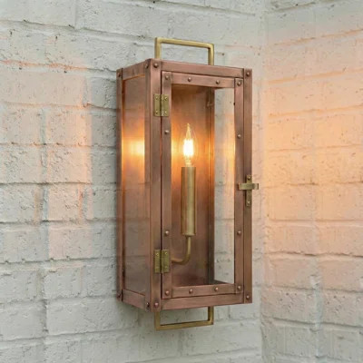 18 in. 1-Light Antique Copper With Brass Accents Outdoor Wall Lantern With Clear Glass Panes | Wayfair North America