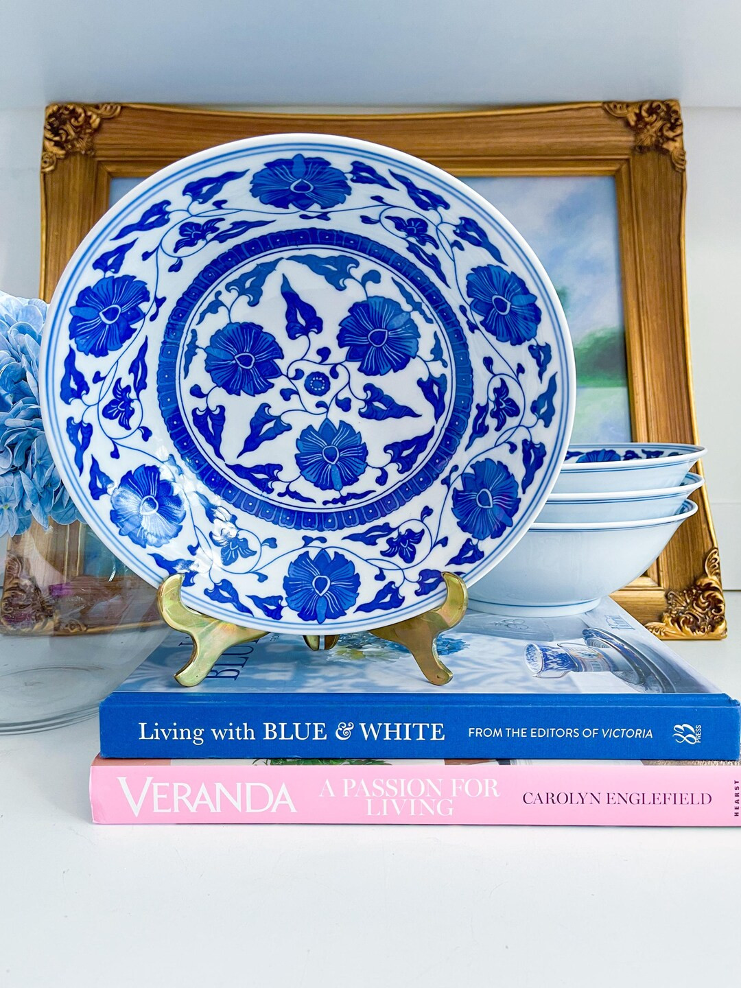 Set of 2 Vintage 9 Blue and White Food Safe Serving Bowls Chinoiserie Chic, Grandmillennial Style... | Etsy (US)
