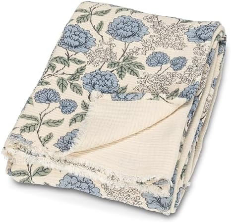 Abbott Collection Handstitched Floral Throw - Stonewashed Cotton, Blue (50x60 W) | Amazon (CA)