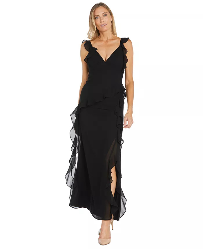 R & M Richards Women's Ruffled Side-Slit Gown - Macy's | Macy's