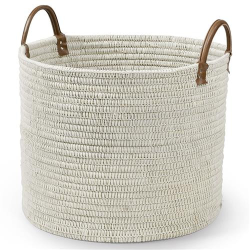 Palecek Cairo Coastal White Woven Cotton String Seagrass Floor Basket | Kathy Kuo Home