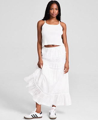 And Now This Women's Embroidered Cotton Lace-Trim Tiered Maxi Skirt, Exclusively at Macy's - Macy... | Macy's
