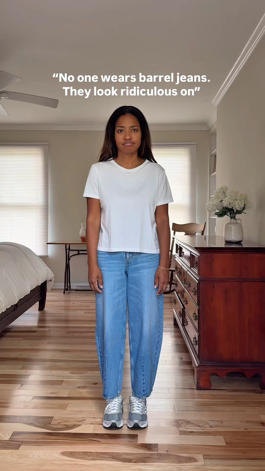 I’m wearing a size 4 in the barrel jeans. That is my true size. In the green jacket I’m linking similar ones. I’m linking similar black blazers. I wear a size 4 and the tank tops. A size medium, and the red cardigan. A size small in the plaid jacket. Size 1/2 down in the Adidas sneakers