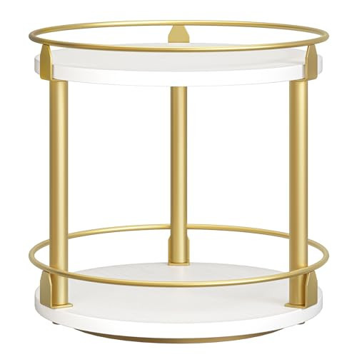 YATINEY Lazy Susan Organizer, Rotating Spice Rack, 2 Tier Spice Turntable Organizer, Industrial Turntable Spice Holder, for Kitchen Countertop and Cabinet, Compact and Versatile, White and Gold SR22DW | Amazon (US)