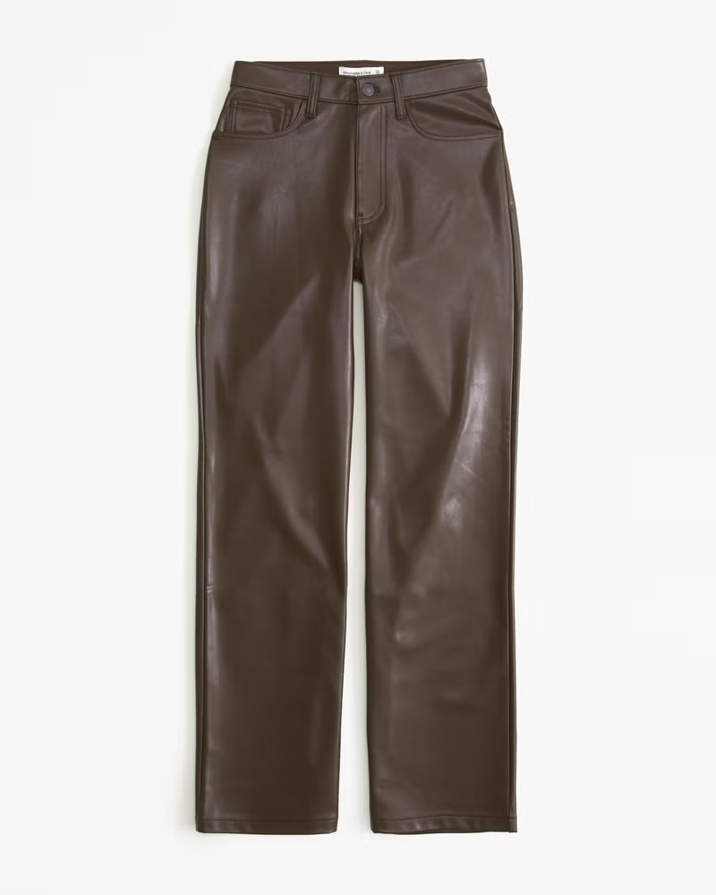 Abercrombie & Fitch Women's Curve Love Vegan Leather 90s Relaxed Pant in Dark Brown - Size 32 LONG | Abercrombie & Fitch (US)