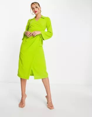 Closet London wrap shirt midi dress in lime | ASOS (Global)