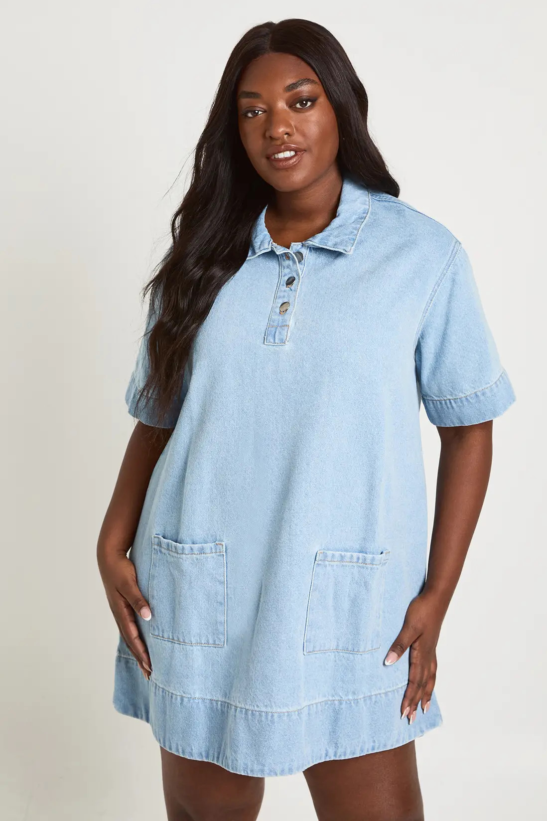 Bleached Blue Plus Short Sleeve Denim Dress | Boohoo USA | boohoo (US & Canada)