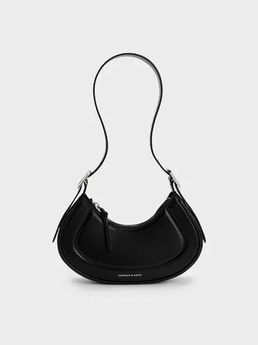 Noir Petra Curved Shoulder Bag | CHARLES & KEITH | Charles & Keith US