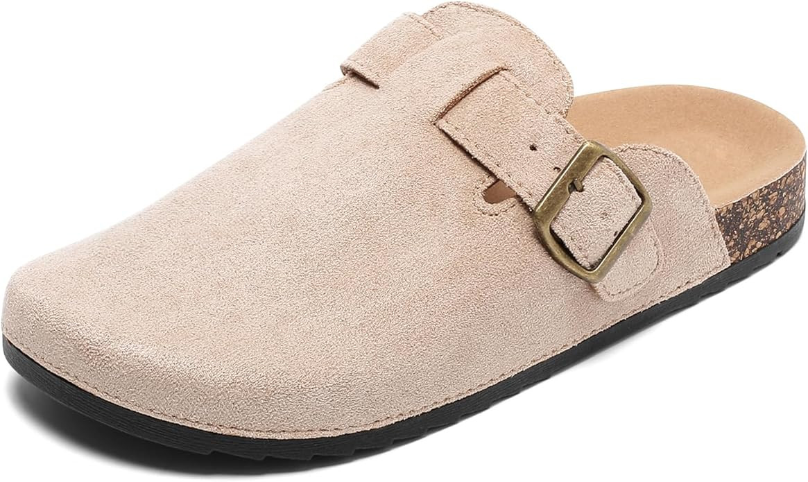 Suede Clogs Men & Women Unisex Leather Mules Soft Cork Footbed Adjustable Buckle Slip Sandals Pot... | Amazon (US)