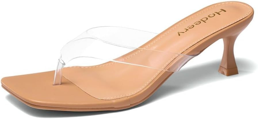 Women Clear Kitten Heels 2.5 Inch Open Toe Flip Flop Sandals | Amazon (US)