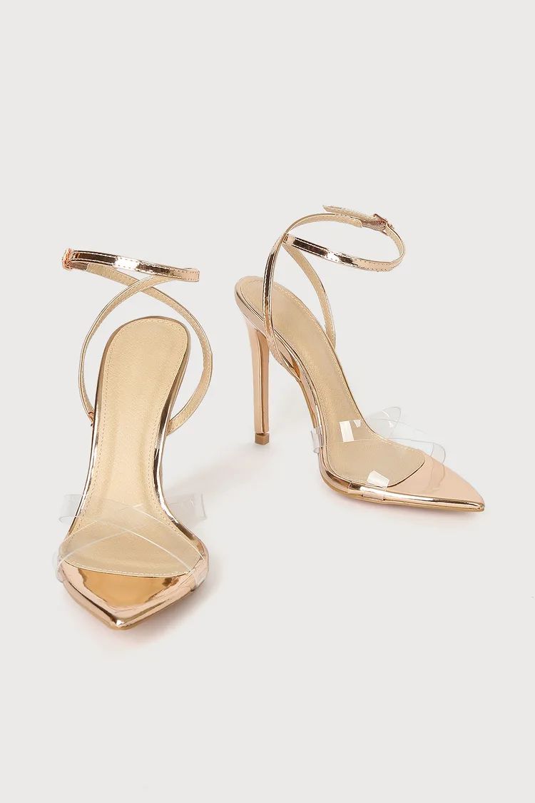 Trisha Rose Gold Patent Vinyl Ankle Strap Heels | Lulus (US)