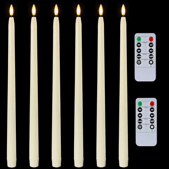 Homemory 15 inches Real Wax Flameless Taper Candles with Remote Timer, 6 Pcs Ivory LED Taper Cand... | Amazon (US)