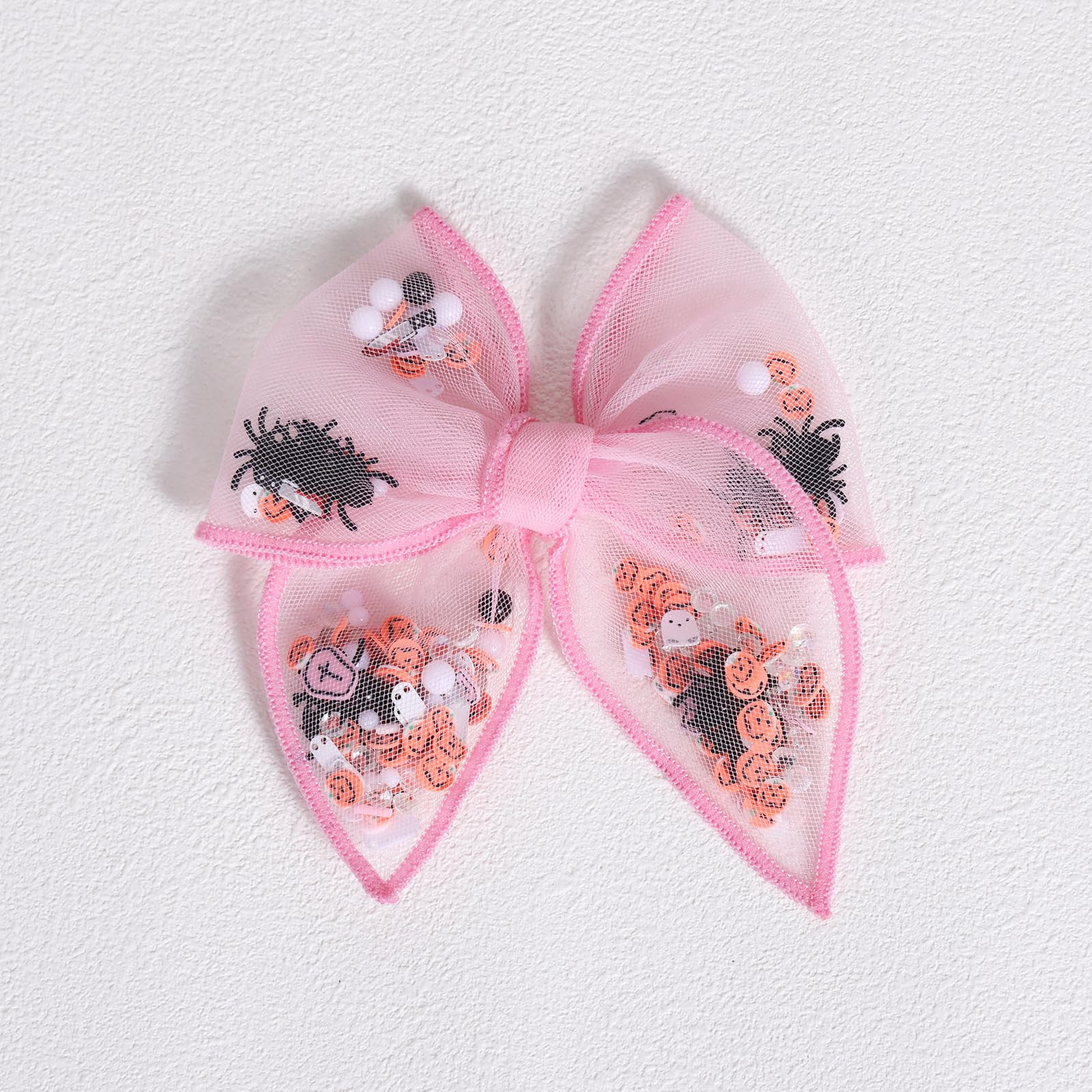 Halloween Bows for Girls Women 4in Pink Ghost Mesh Ribbon Tulle Bow Alligator Clips 2pc Fable Sha... | Amazon (US)