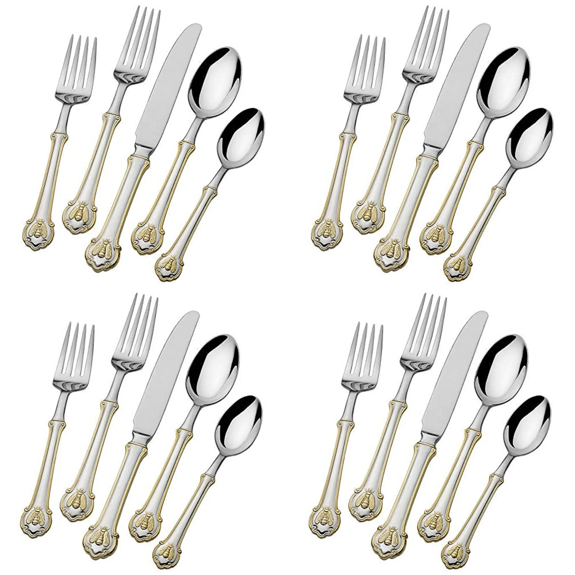 Wallace Napoleon Bee 20-Piece Flatware Set 18/10 Stainless Steel with Gold Accents Service for 4 | Walmart (US)