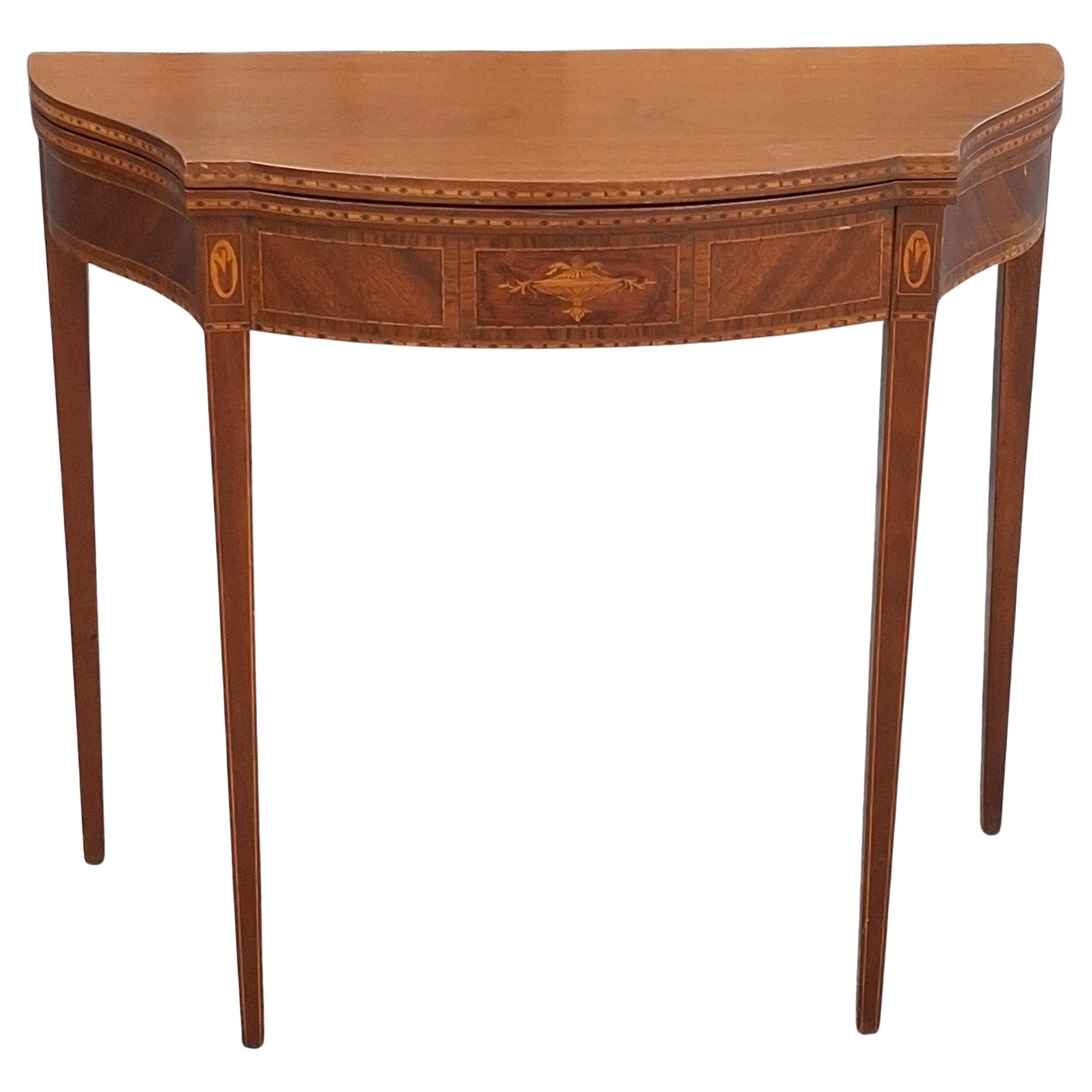George III Satinwood Inlaid Mahogany Serpentine Fold Top Game Table 19th Century | 1stDibs