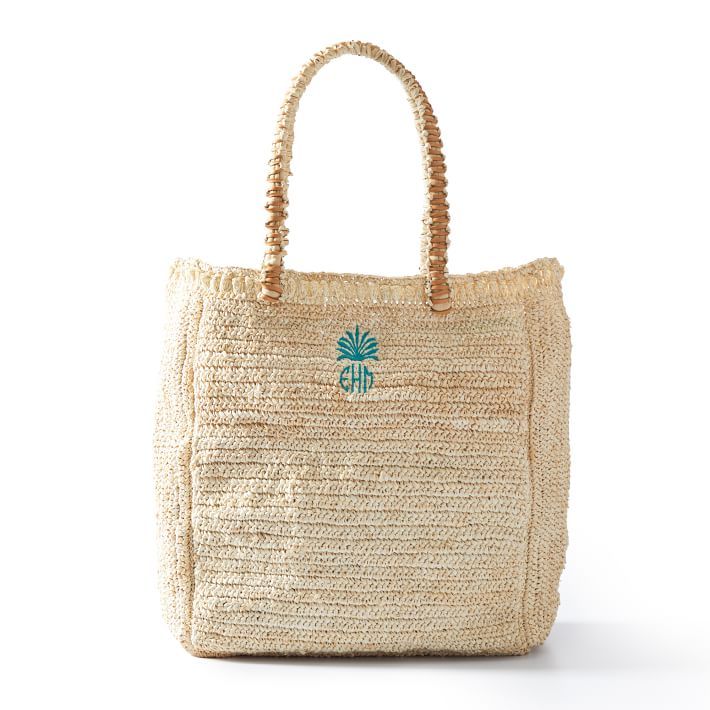 Woven Raffia Tote With Braided Leather Handle | Mark and Graham