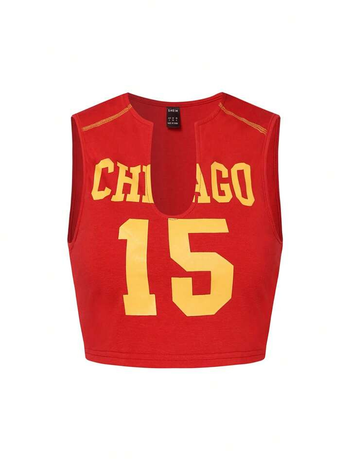 SHEIN Coolane Letter Graphic Notched Neckline Tank Top | SHEIN