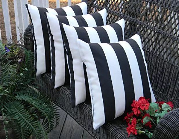Set of 4 In/Outdoor Square Throw / Toss Pillows - Black & White - 17" x 17" | Walmart (US)
